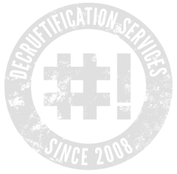 Image of a Crunchbang logo with the words decrustification services since 2008
