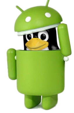 Image of Tux, the Linux mascot inside the Android logo.